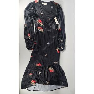 Capulet Chantal Floral Midi Long Wrap Satin Dress Night Bloom NWT SM(Retail $81)